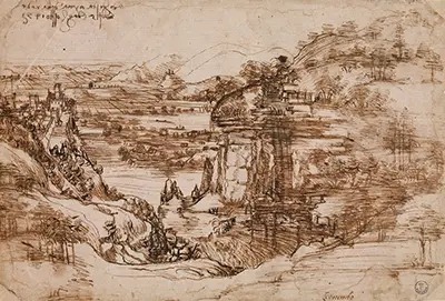 Dibujo paisaje de Santa Maria della Neve Leonardo da Vinci